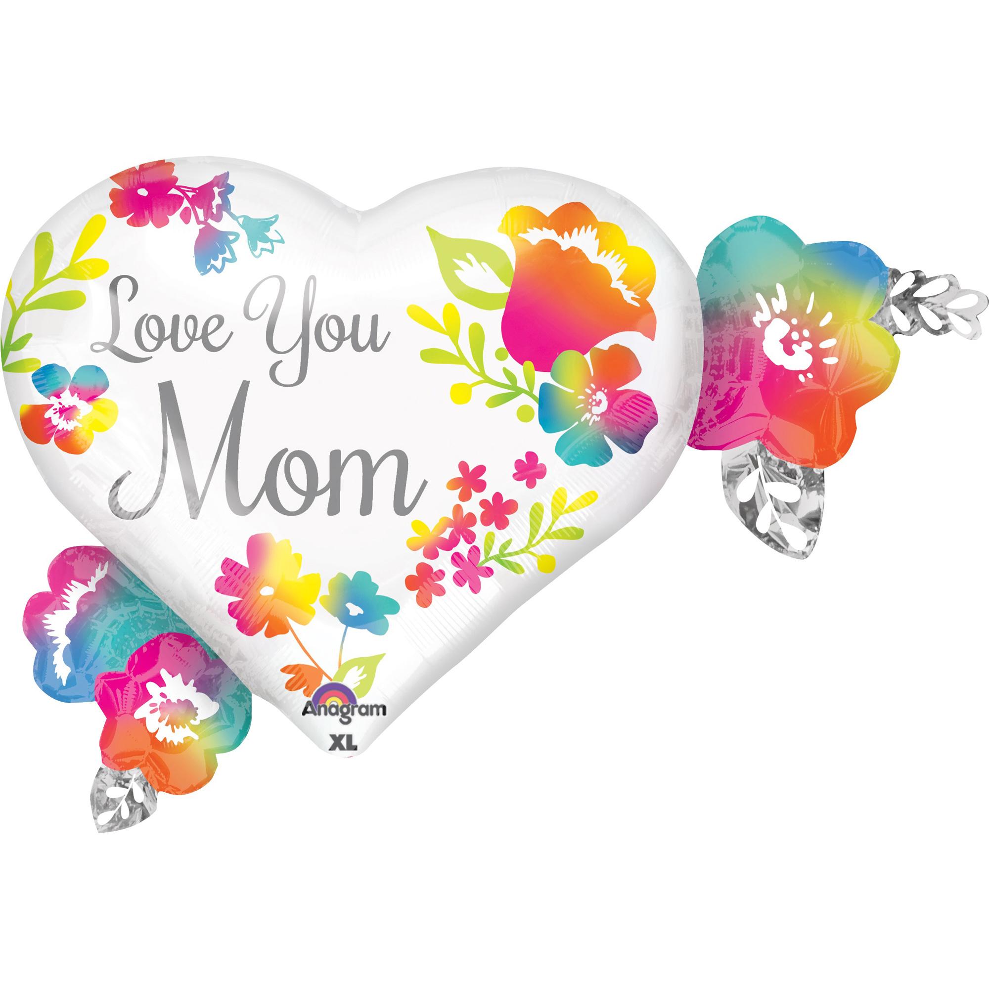 Love You Mom Watercolor SuperShape Foil Balloon 27x20in Balloons & Streamers - Party Centre