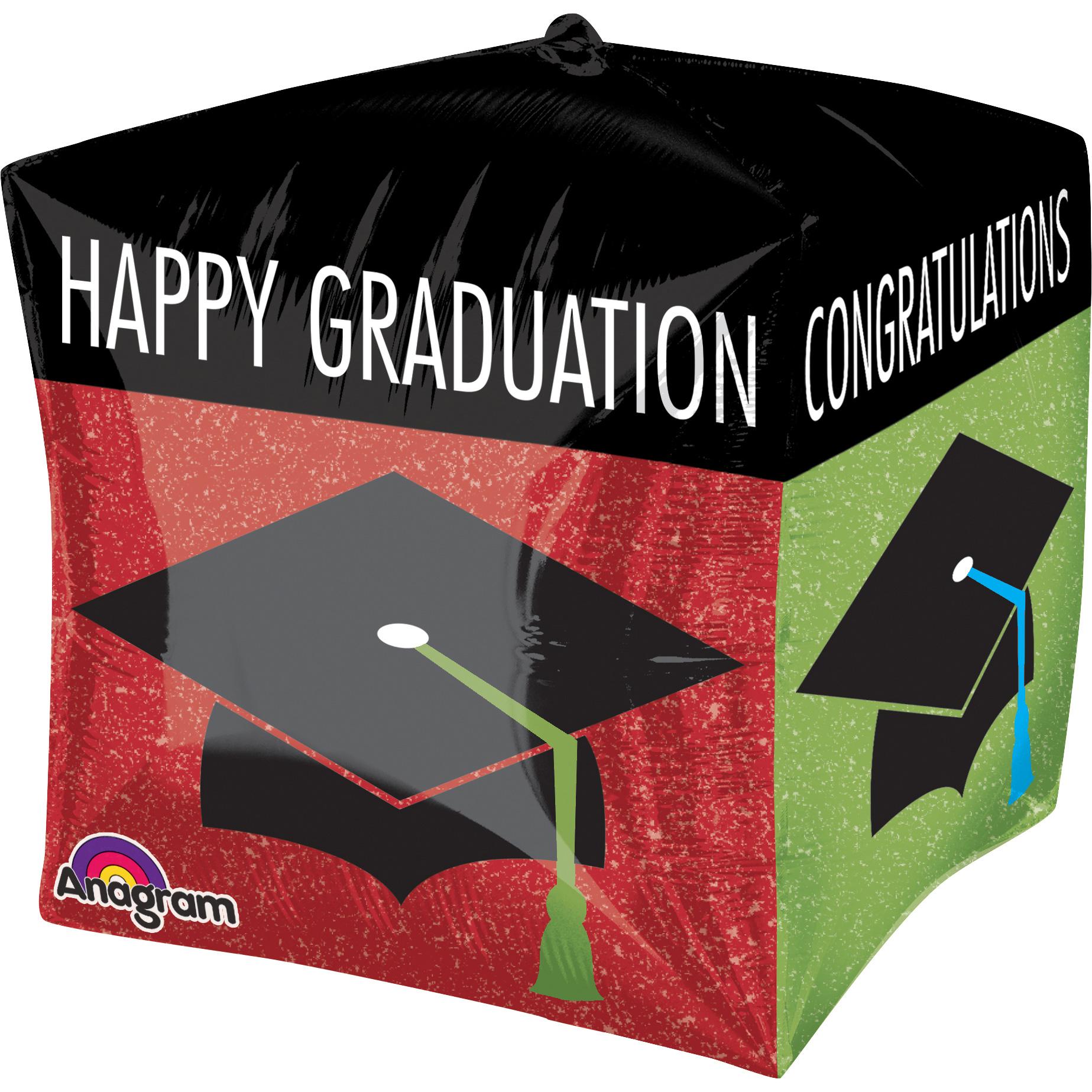 Happy Graduation Cap Cubez Foil Balloon 15in Balloons & Streamers - Party Centre