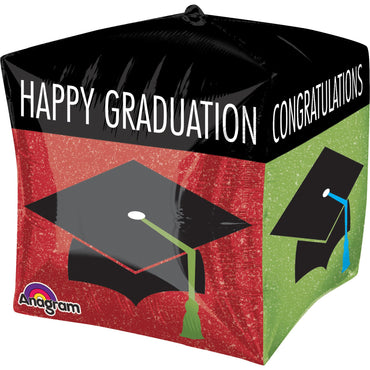 Happy Graduation Cap Cubez Foil Balloon 15in Balloons & Streamers - Party Centre
