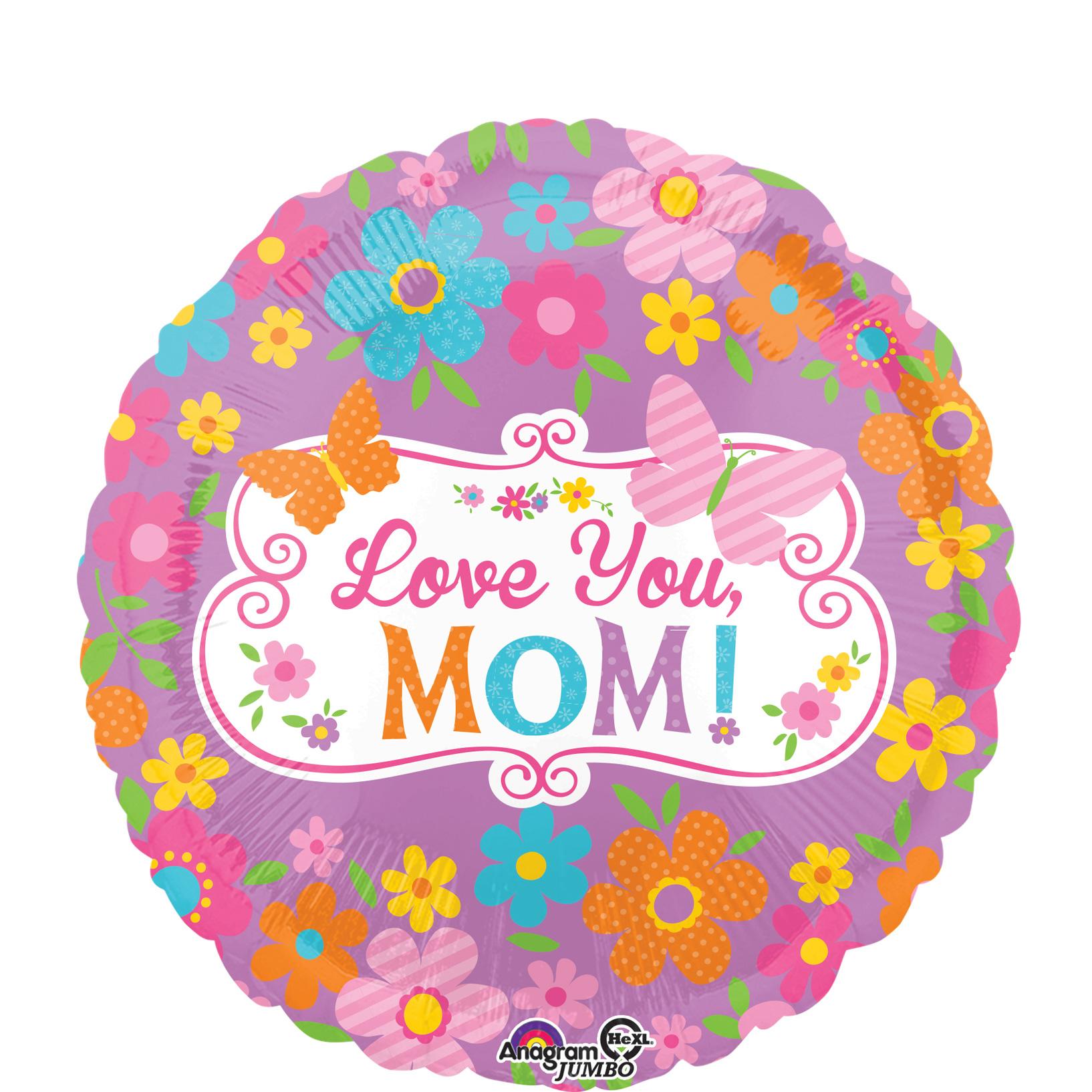 Love Mom Flowers & Butterflies Jumbo Foil Balloon 28in Balloons & Streamers - Party Centre