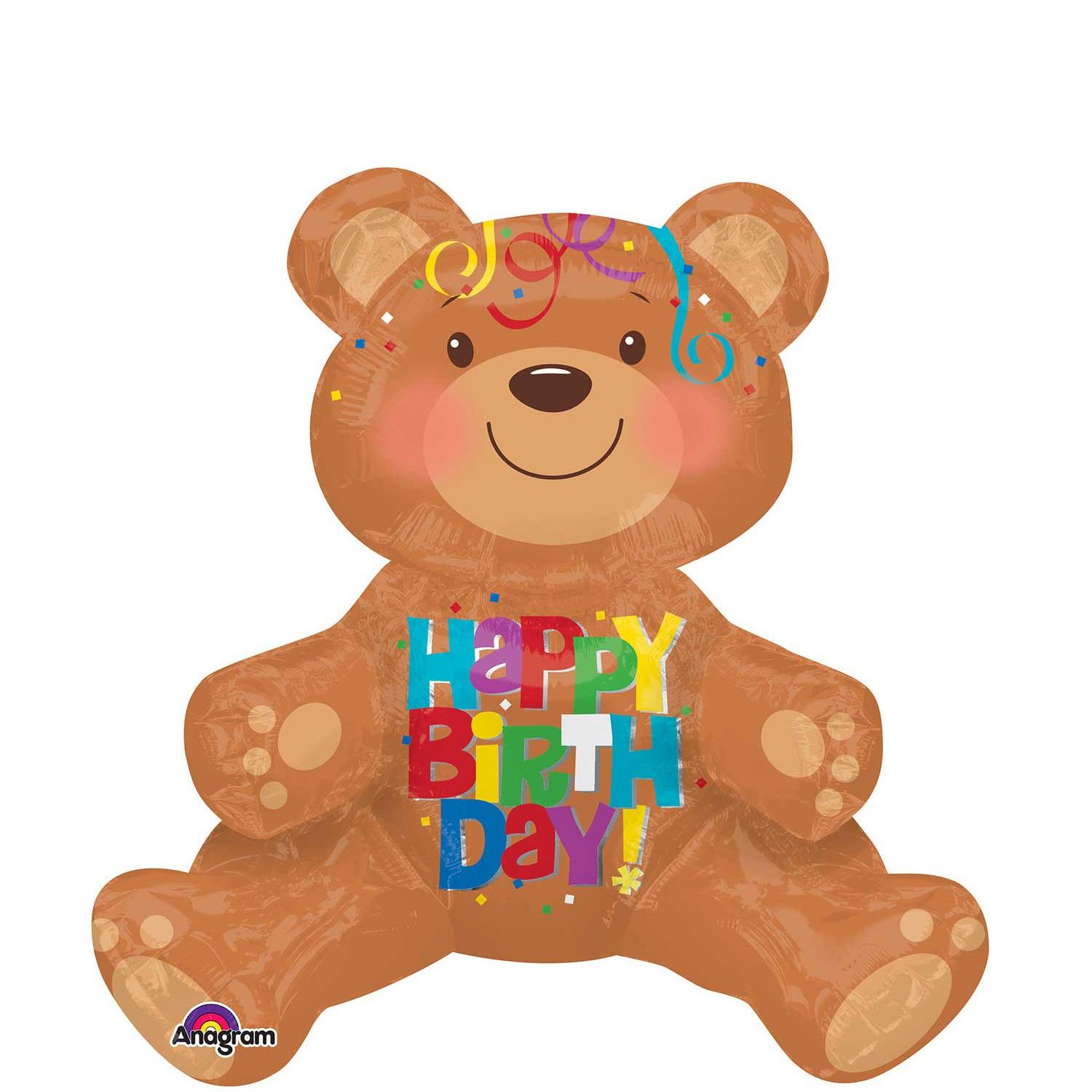Happy Birthday Bear Multi Balloon 17x19in Balloons & Streamers - Party Centre
