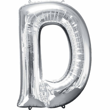Silver Letter D SuperShape Foil Balloon 34x86cm
