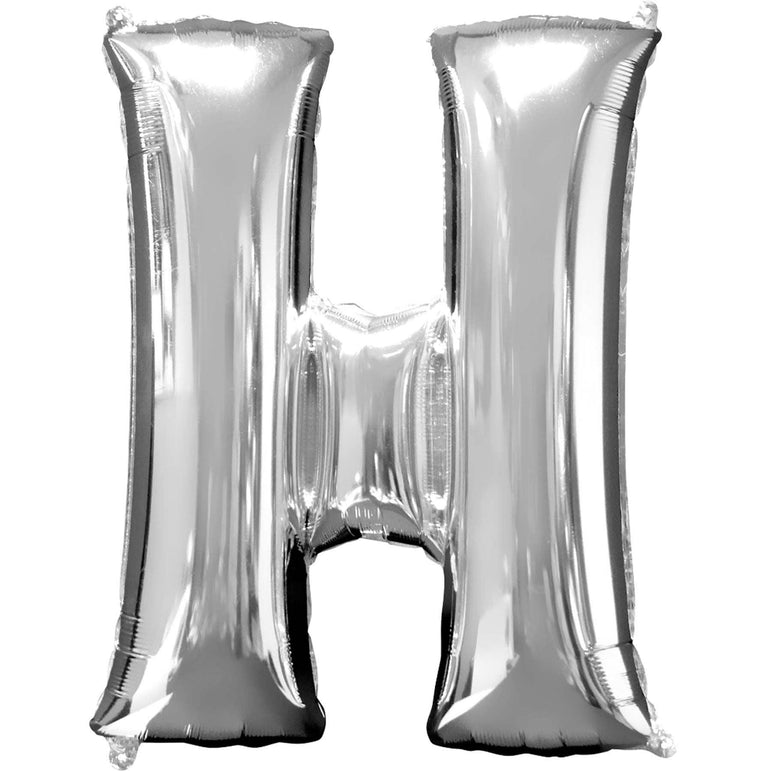 Silver Letter H SuperShape Balloon 66x32cm Balloons & Streamers - Party Centre