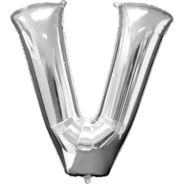 Silver Letter V SuperShape Foil Balloon 81x81cm