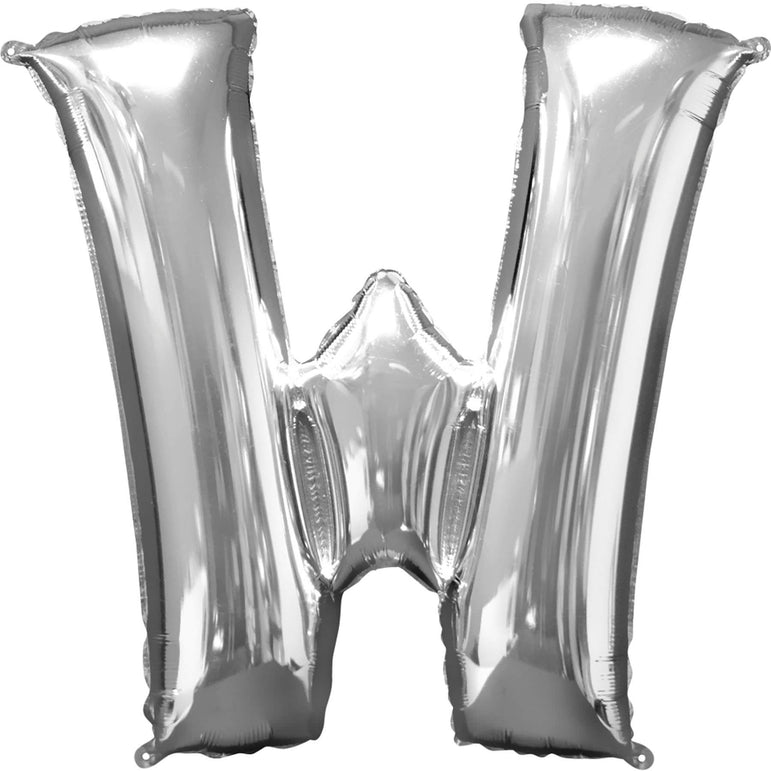 Silver Letter W SuperShape Foil Balloon 28x33cm Balloons & Streamers - Party Centre