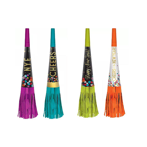 New Year's Horn with Foil Fringe Multi Color 10.50in