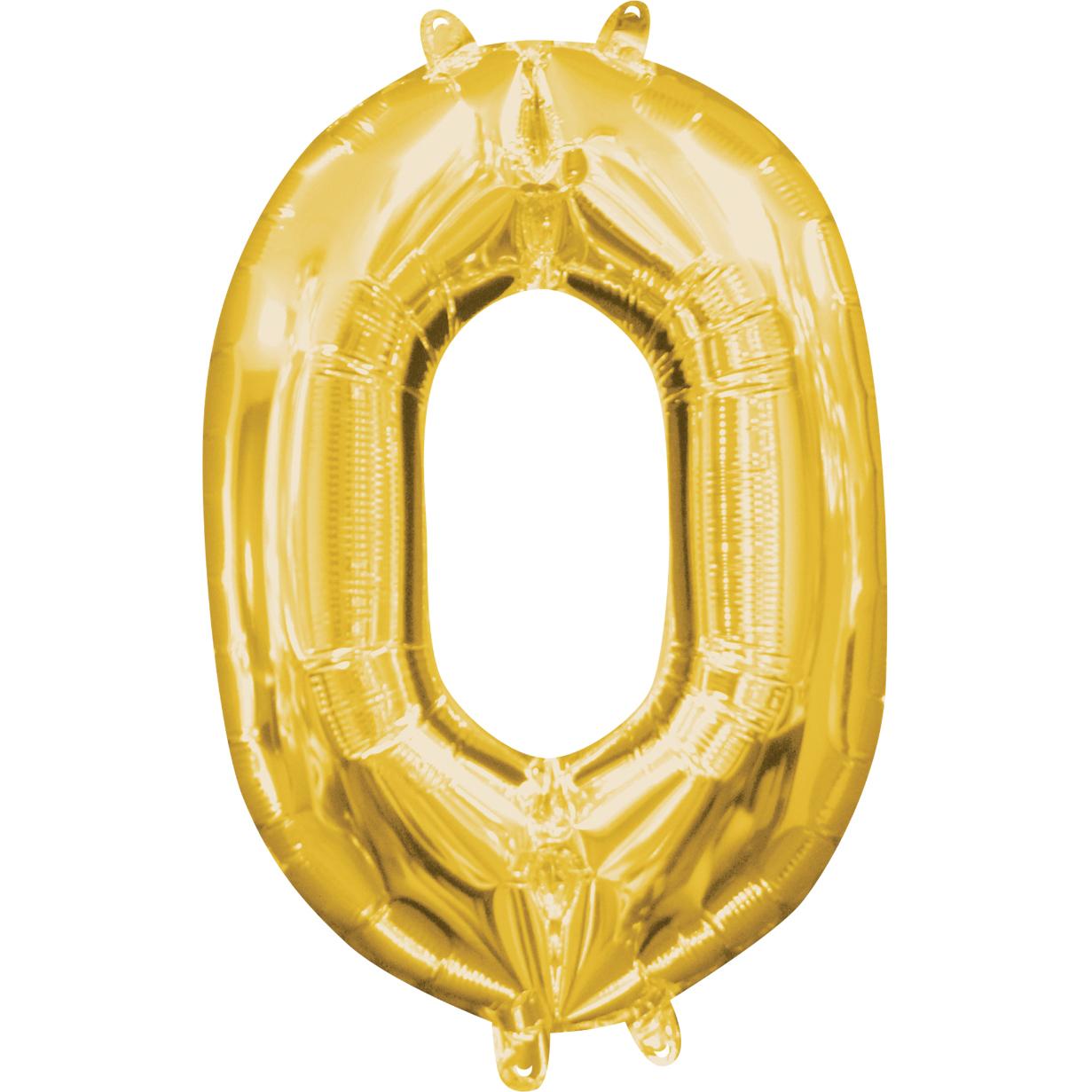 Number 0 Gold Mini Shape Foil Balloon 16in Balloons & Streamers - Party Centre