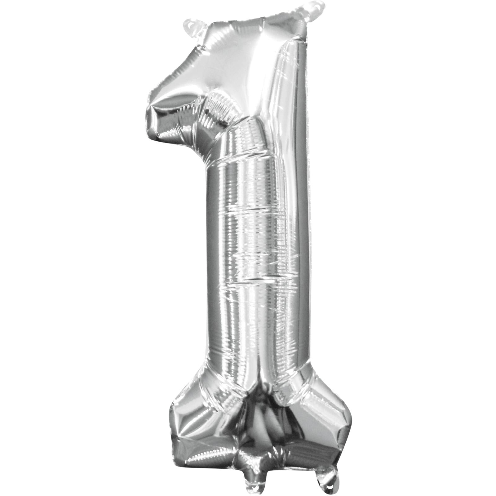 Number 1 Silver Mini Shape Foil Balloon 16in Balloons & Streamers - Party Centre