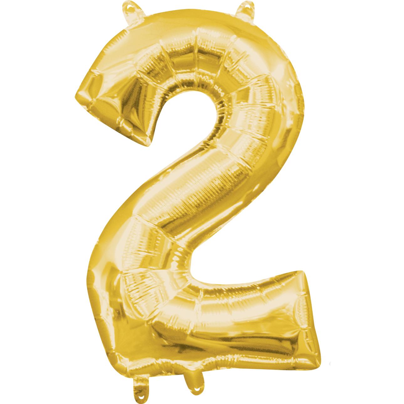 Number 2 Gold Mini Shape Foil Balloon 16in Balloons & Streamers - Party Centre