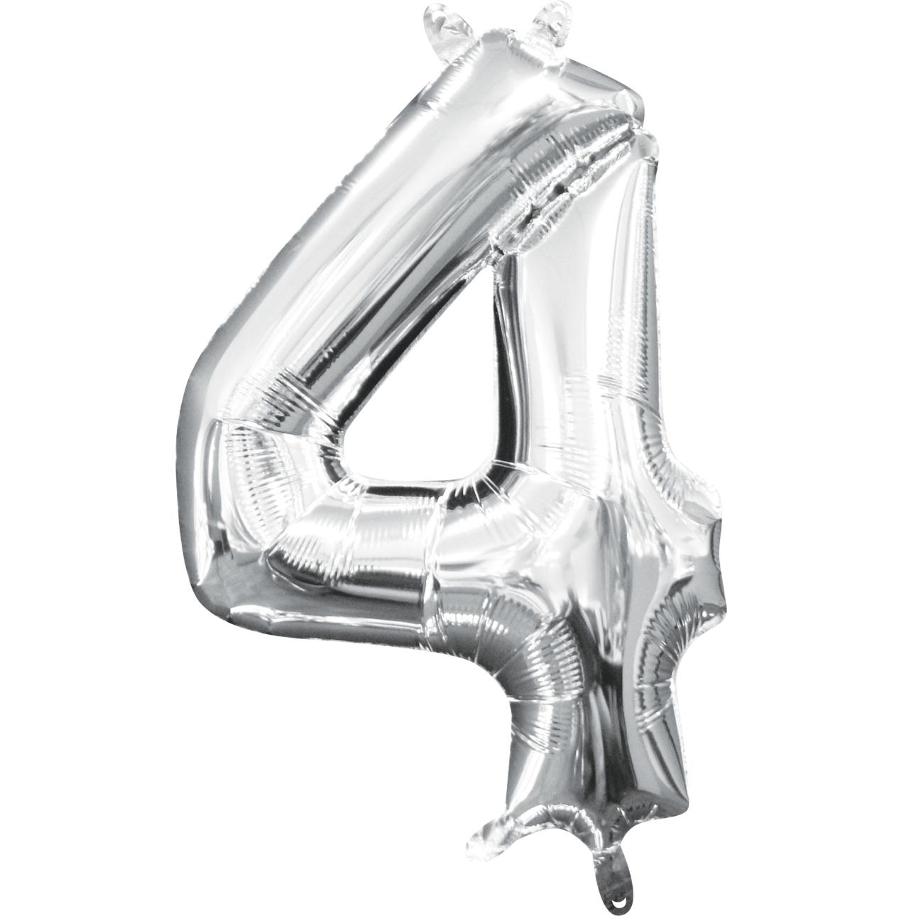Number 4 Silver Mini Shape Foil Balloon 16in Balloons & Streamers - Party Centre