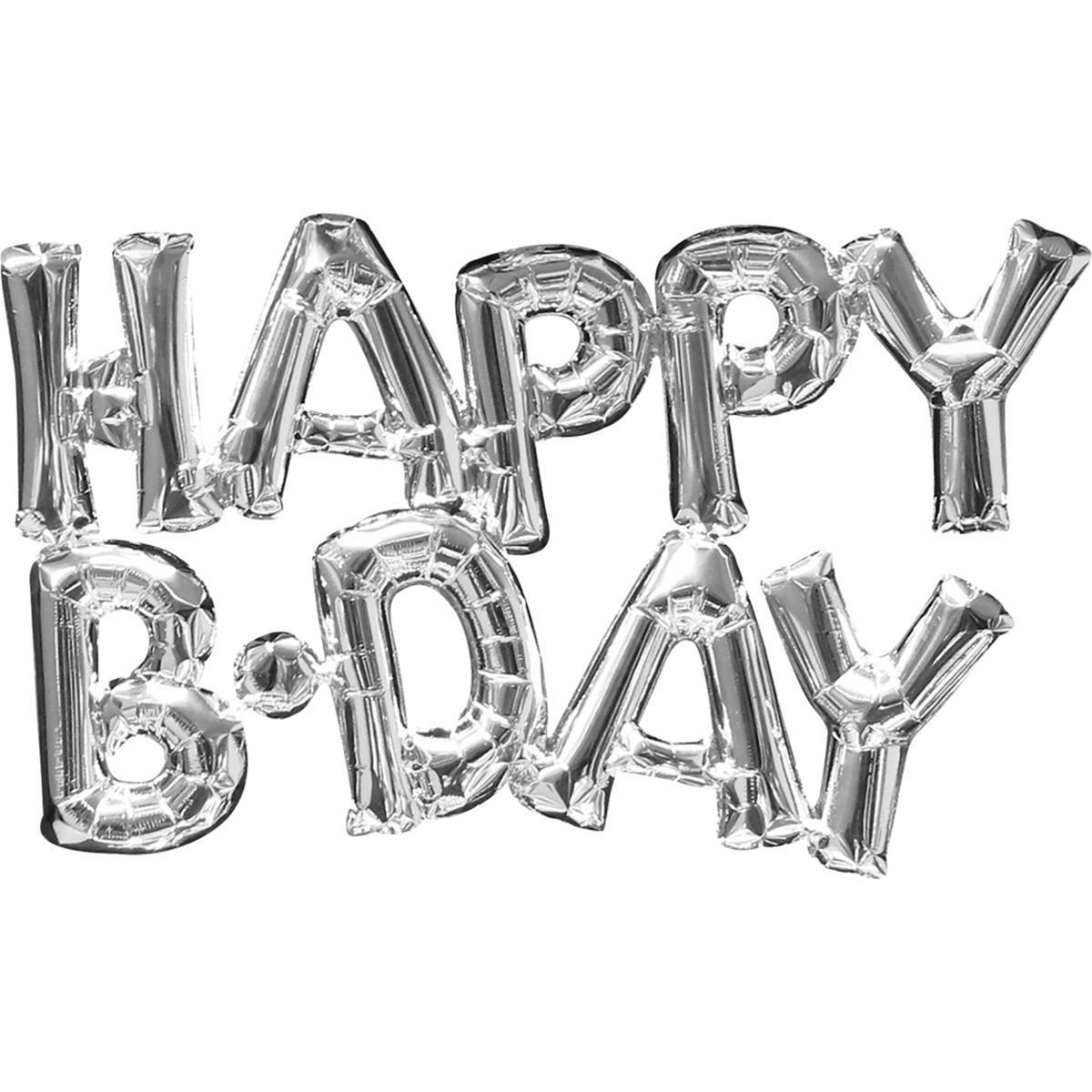 Birthday Silver Phrases SuperShape Foil Balloon 30x19in Balloons & Streamers - Party Centre