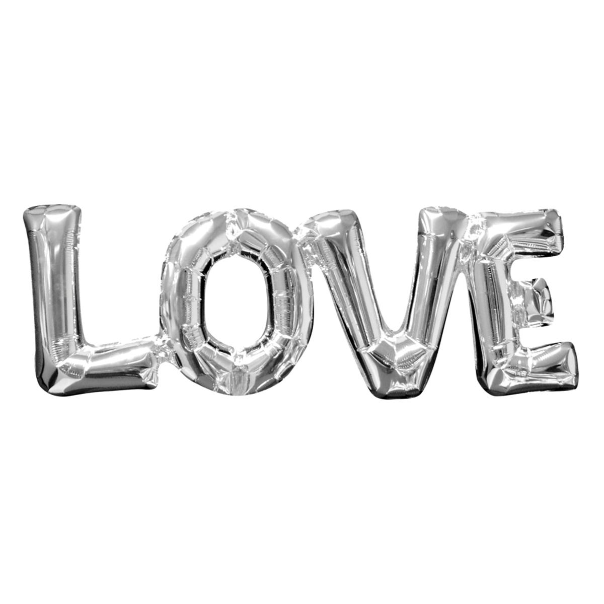 Love Silver Phrases Foil Balloon 25x9in Balloons & Streamers - Party Centre