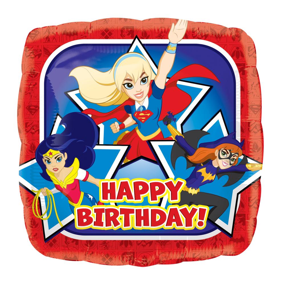 DC Super Hero Girls Happy Birthday Square Balloon 18in Balloons & Streamers - Party Centre