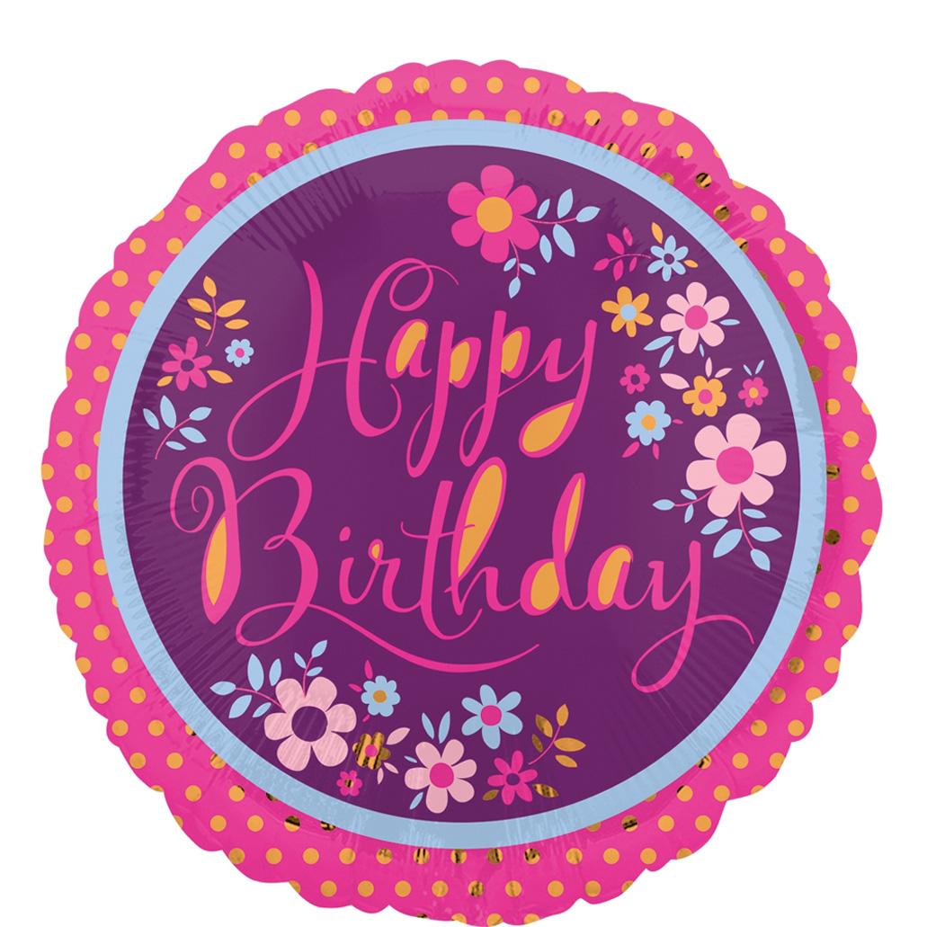 Dainty Flower Happy Birthday Foil Balloon 18in Balloons & Streamers - Party Centre