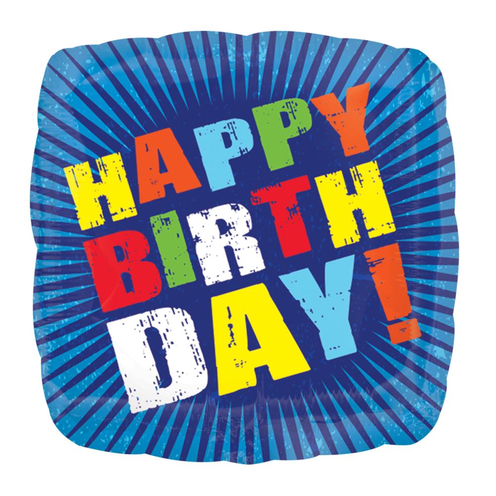 Happy Birthday Bursts Square Foil Balloon 18in Balloons & Streamers - Party Centre