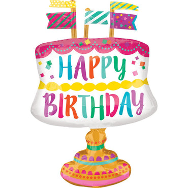Fancy Cake with Flags SuperShape Foil Balloon 55x76cm Balloons & Streamers - Party Centre