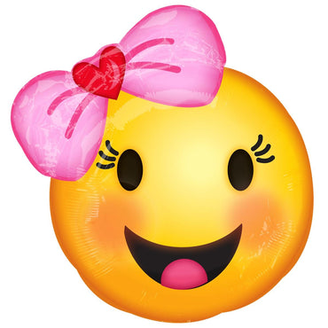 Happy Emoticon with Bow Junior Shape Balloon Balloons & Streamers - Party Centre
