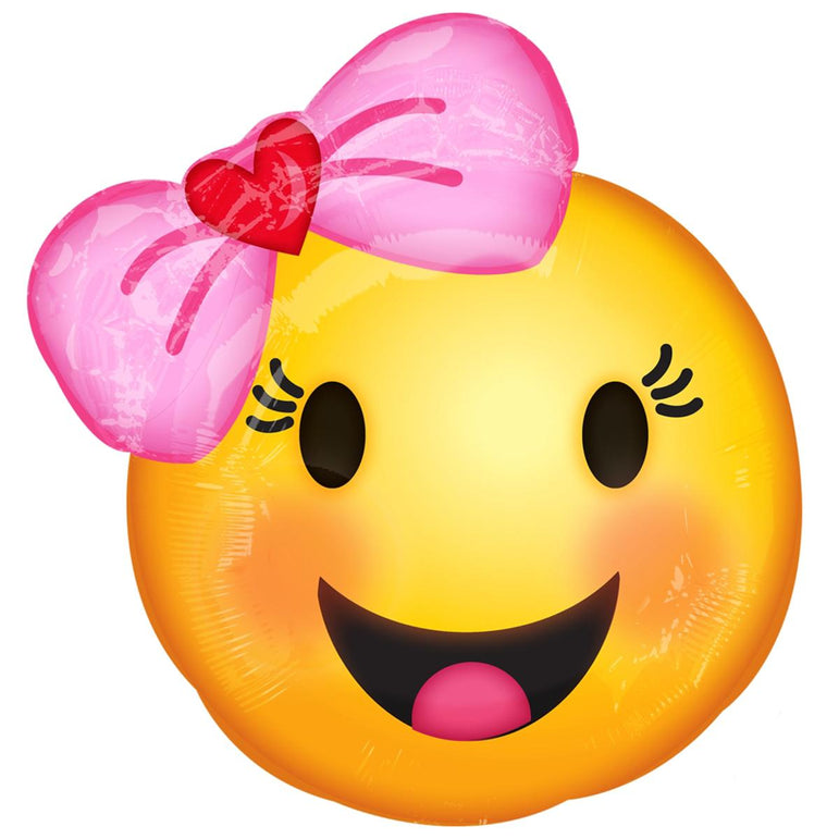 Happy Emoticon with Bow Junior Shape Balloon Balloons & Streamers - Party Centre