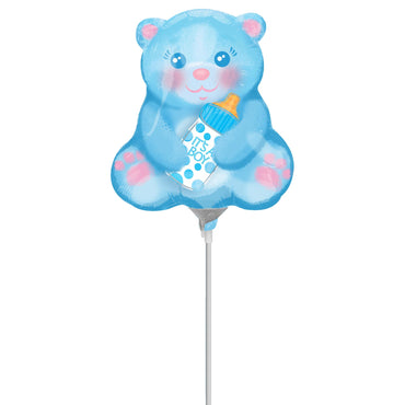 Baby Boy Bear with Bottie Mini Shape Foil Balloon Balloons & Streamers - Party Centre