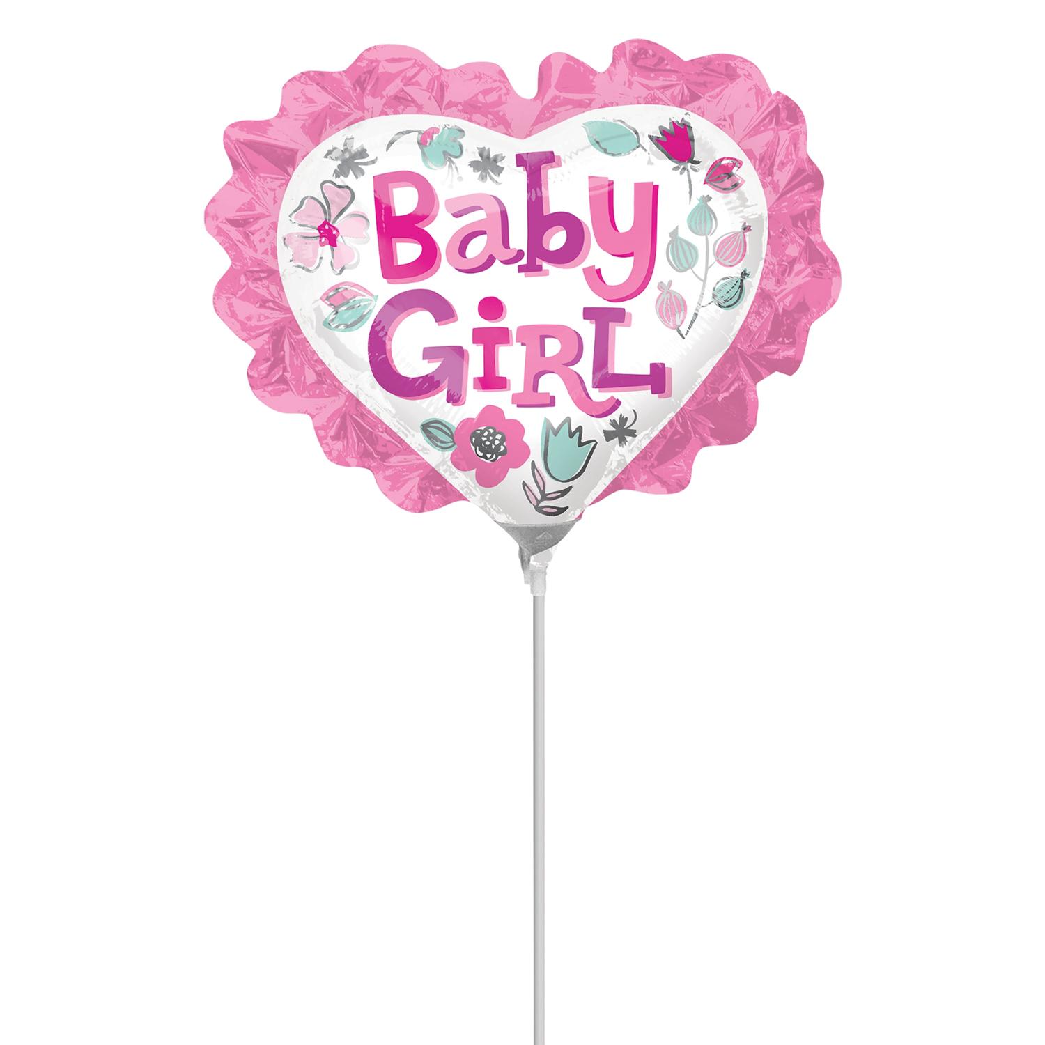 Baby Girl Heart Floral with Ruffle Mini Shape Balloon Balloons & Streamers - Party Centre