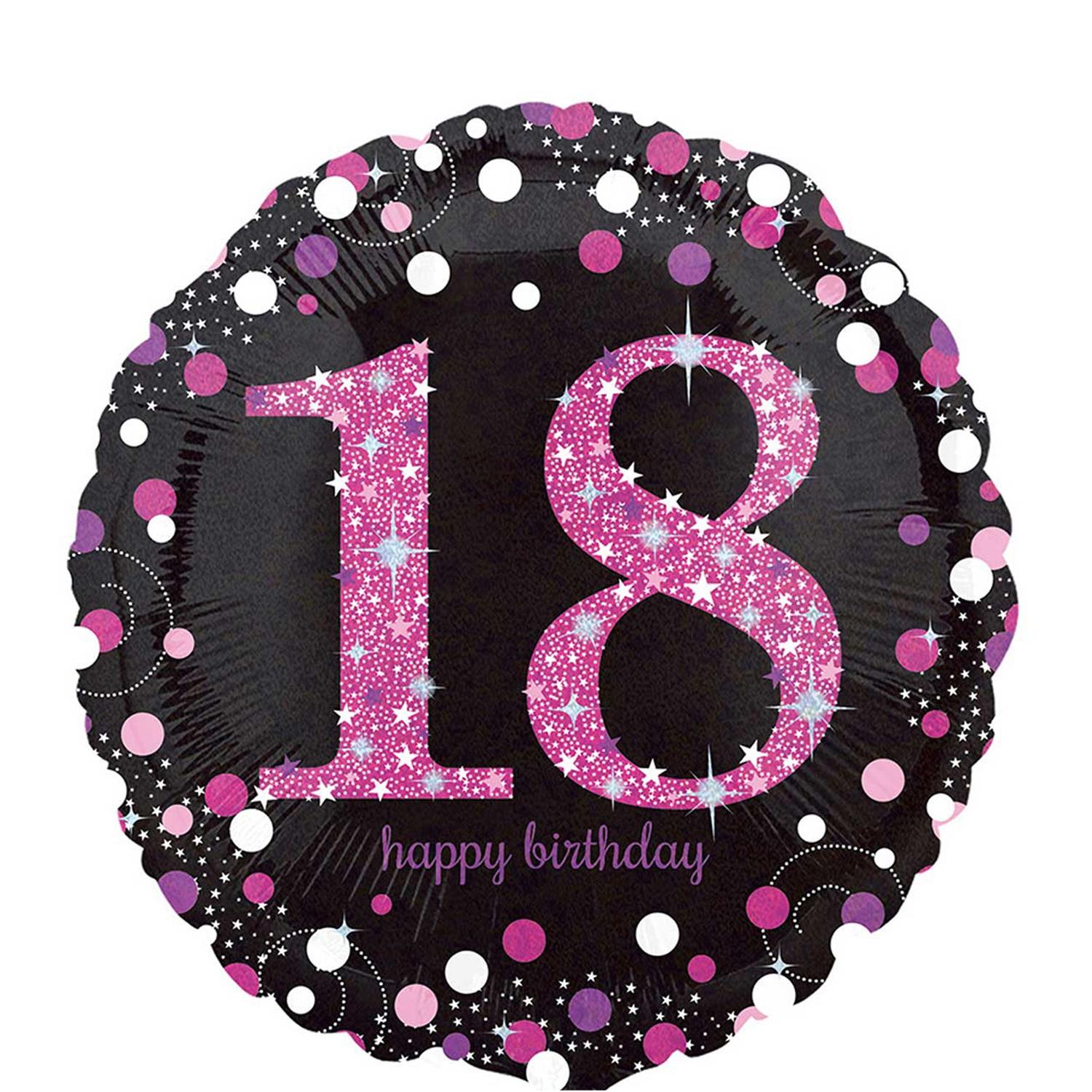 Pink Celebration 18 Holographic Foil Balloon 45cm Balloons & Streamers - Party Centre
