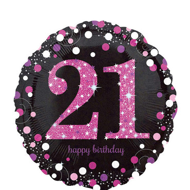 Pink Celebration 21 Holograpic Foil Balloon 45cm Balloons & Streamers - Party Centre
