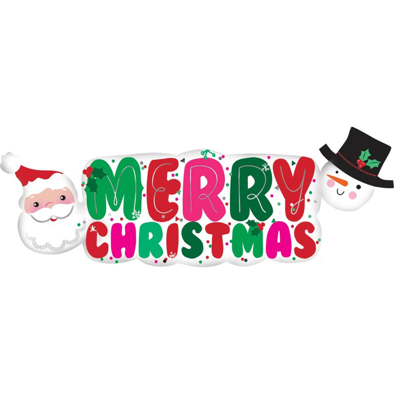 Santa & Snowman Banner SuperShape Balloon 41x16in Balloons & Streamers - Party Centre