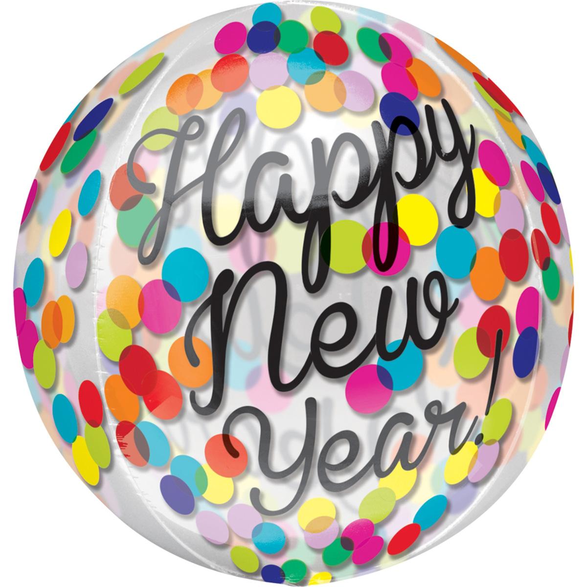 Confetti New Year Orbz Balloon 38x40cm Balloons & Streamers - Party Centre