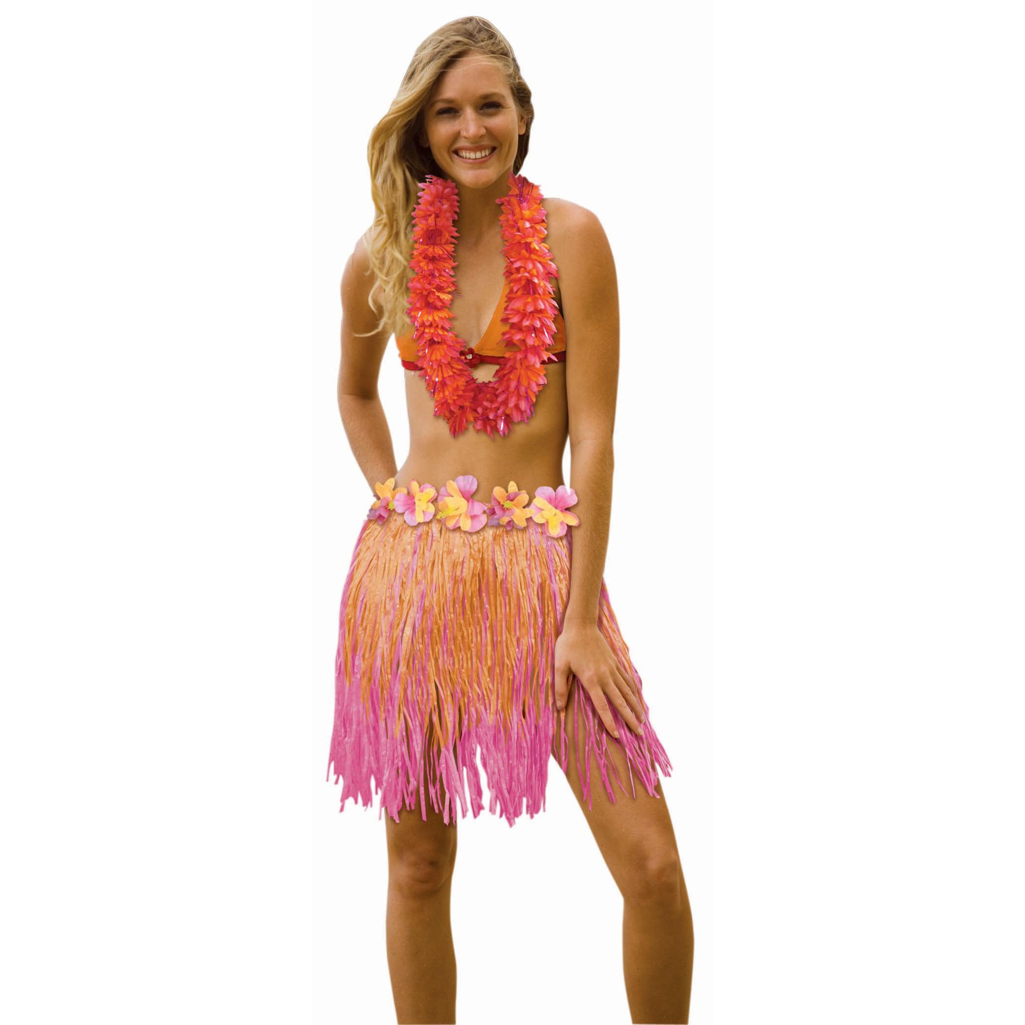 18 x 31in Pink & Orange Hula Skirt 18 x 31in Costumes & Apparel - Party Centre
