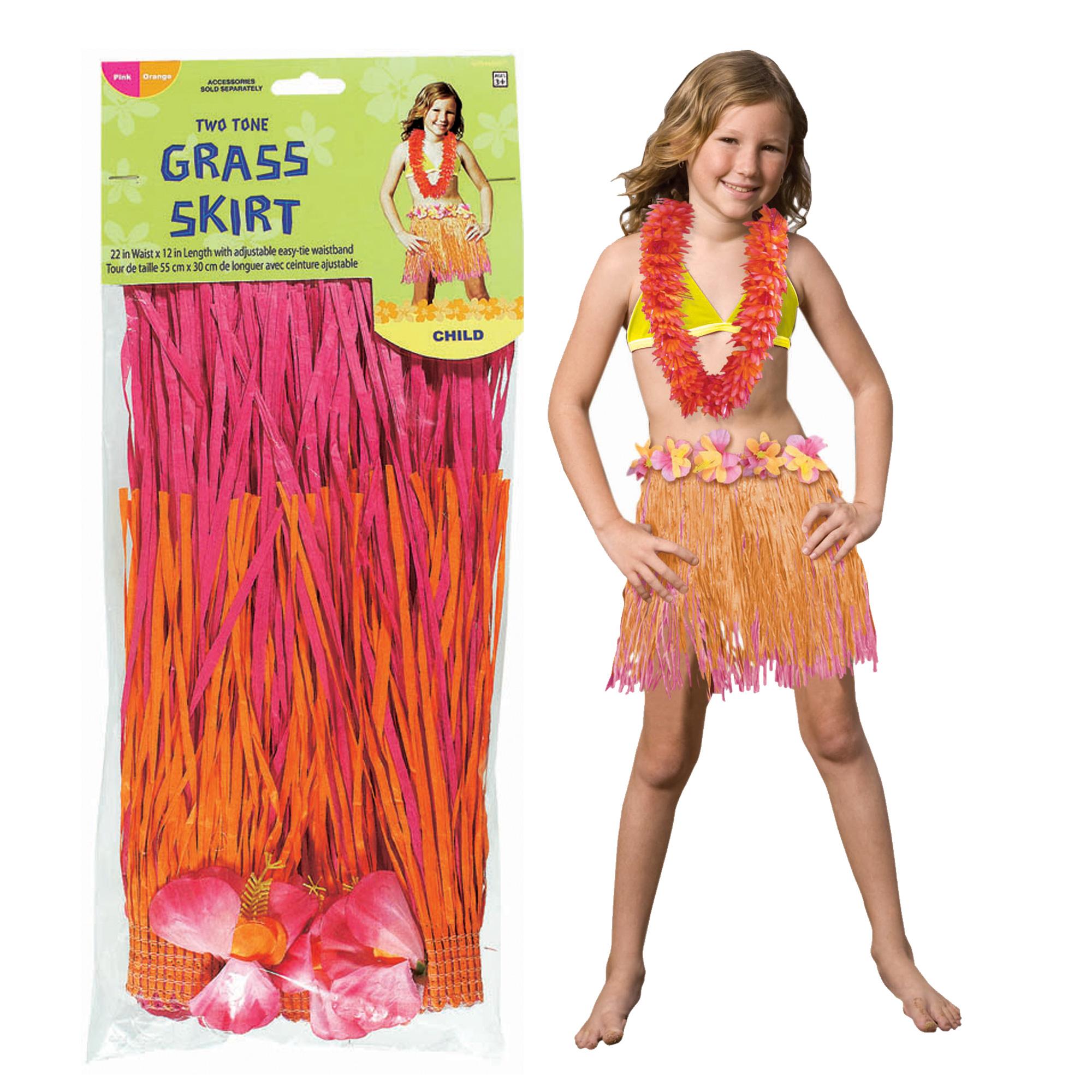 Child Pink & Orange Hula Skirt 12 x 22in Costumes & Apparel - Party Centre