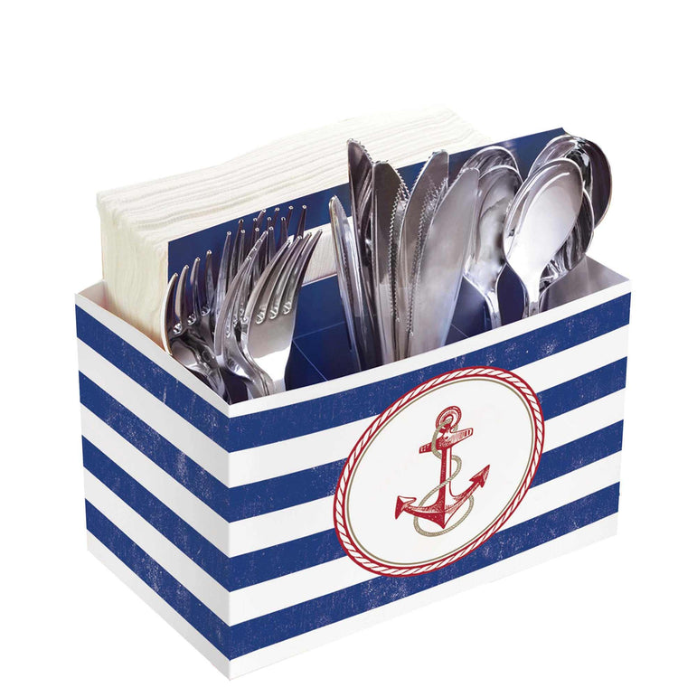 Nautical  Party Paper Utensil Caddy Solid Tableware - Party Centre