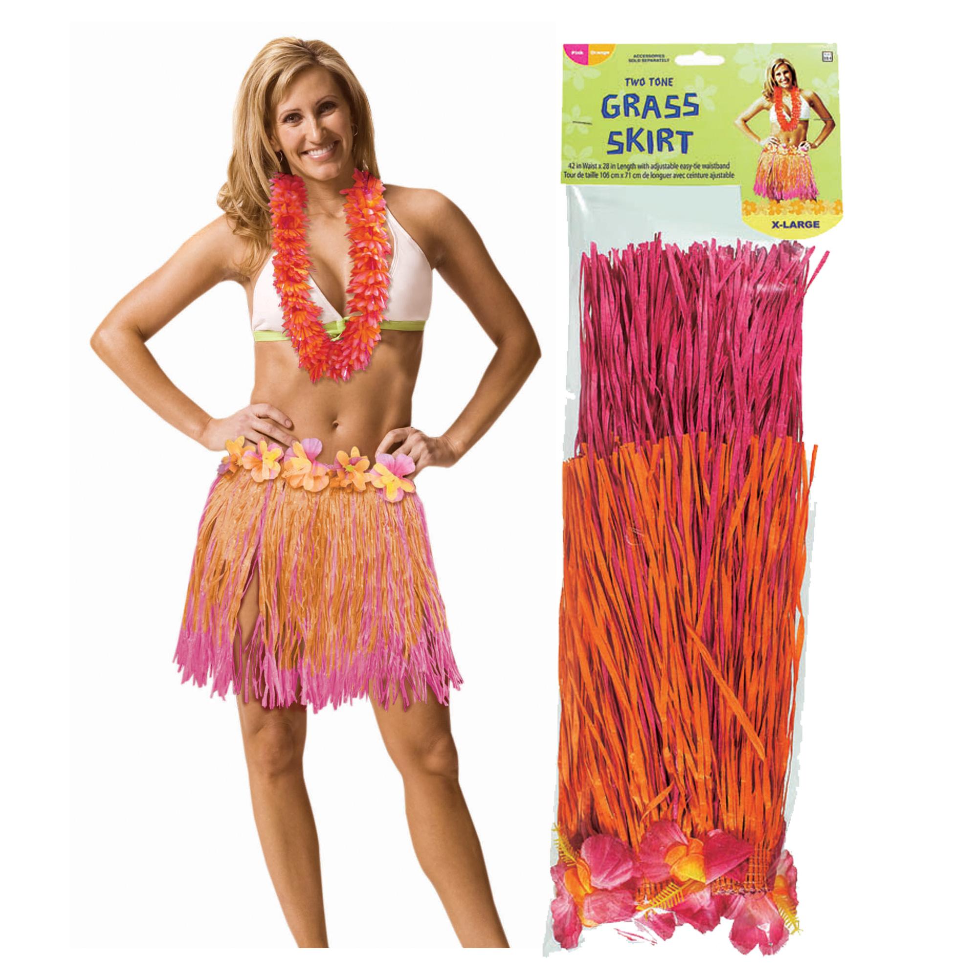 Adult XL Pink & Orange Hula Skirt 18 x 42in Costumes & Apparel - Party Centre
