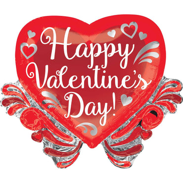 Valentines Day Fancy Swirls SuperShape Balloon 31x25in Balloons & Streamers - Party Centre