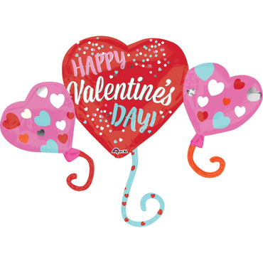 Happy Valentines Day Hearts SuperShape Balloon 38x27in Balloons & Streamers - Party Centre