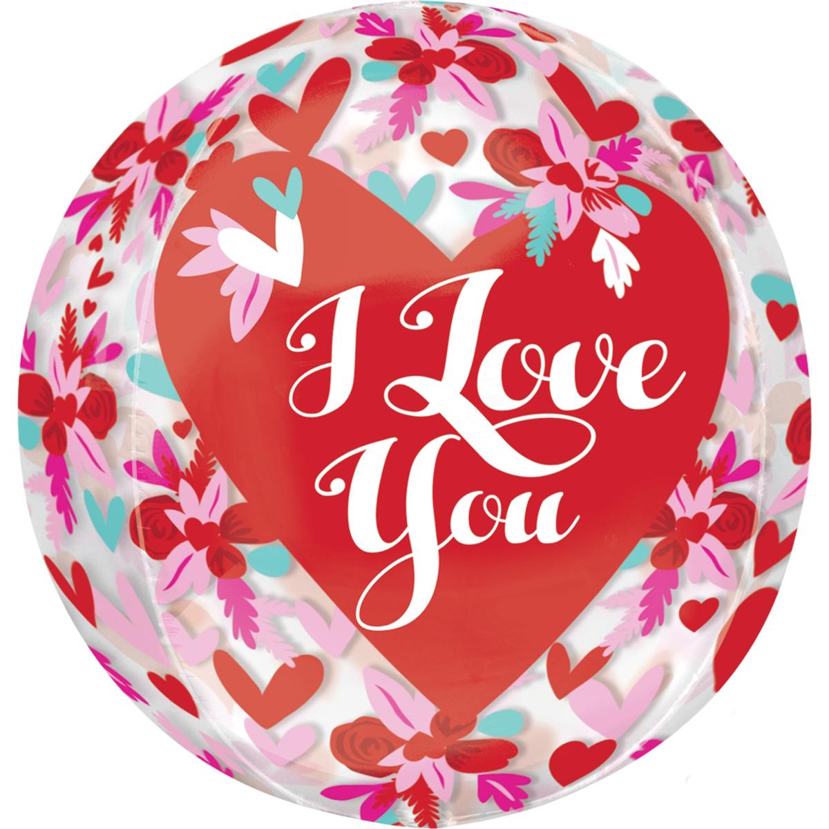 I Love You Flowers Orbz 38x40cm Balloons & Streamers - Party Centre