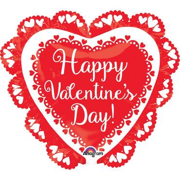 Happy Valentine Day Doily SuperShape Balloon 23x21in Balloons & Streamers - Party Centre