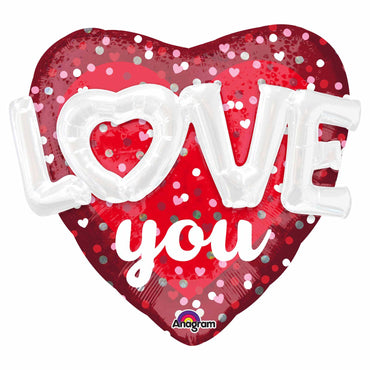 Love Hearts & Dots Holograpic Multi Balloon 91cm Balloons & Streamers - Party Centre