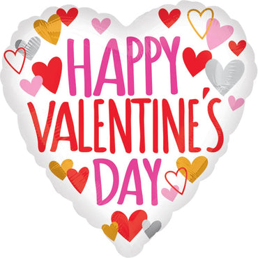 Happy Valentines Day Touch of Gold Foil Balloon 18in Balloons & Streamers - Party Centre