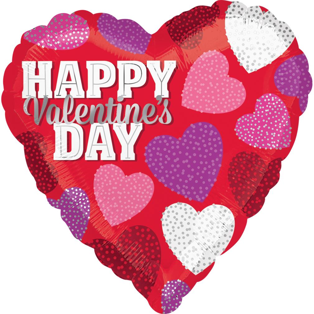 Happy Valentines Day Dotty Hearts Foil Balloon 18in Balloons & Streamers - Party Centre