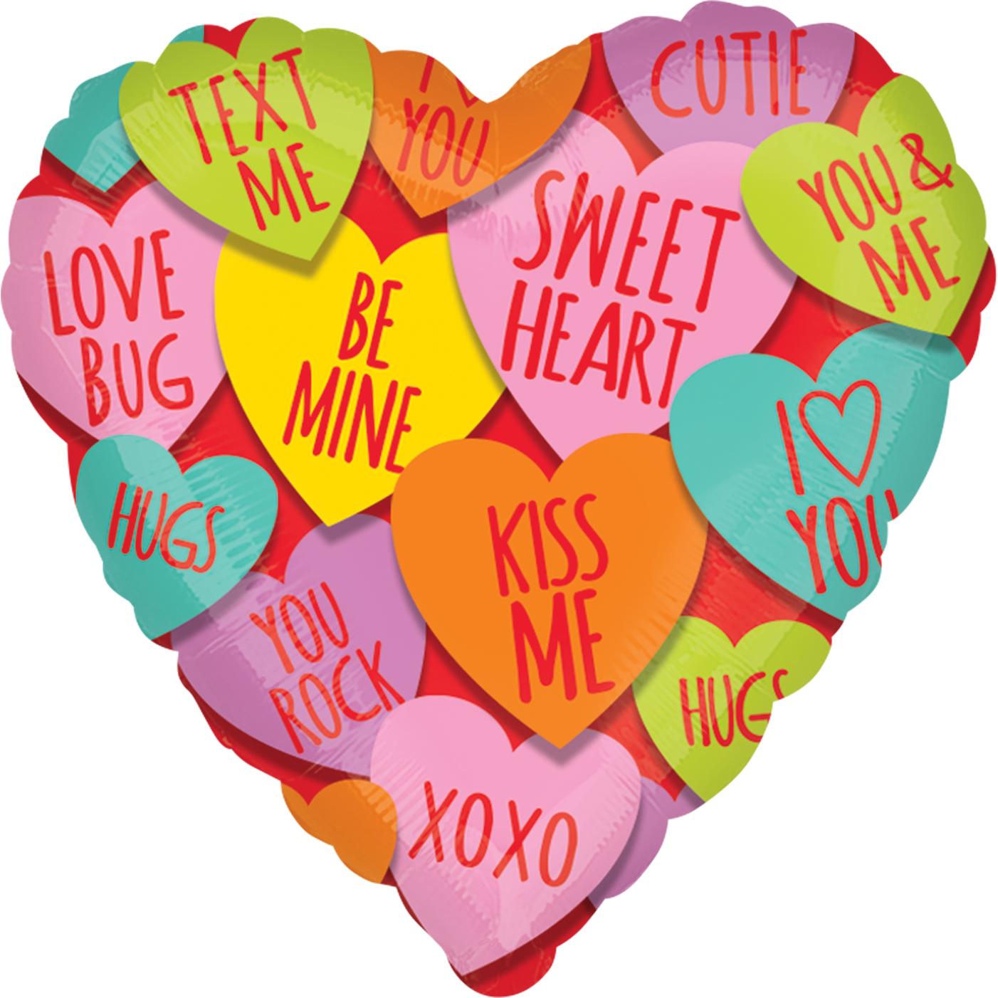 Heart with Messages Foil Balloon 45cm Balloons & Streamers - Party Centre