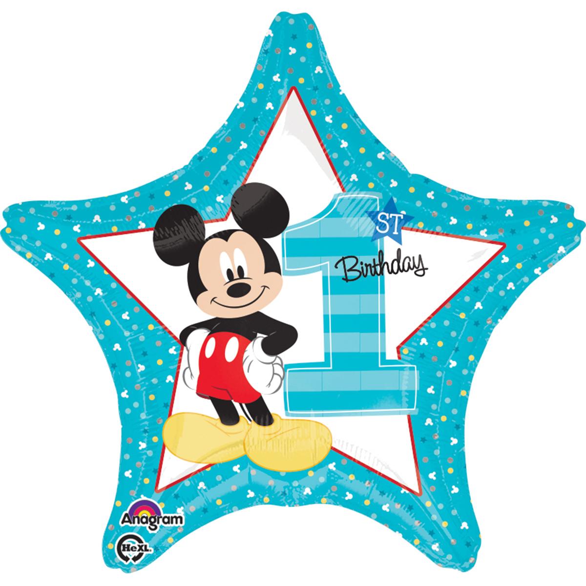 Mickey First Birthday Holographic Star Foil Balloon 18in Balloons & Streamers - Party Centre