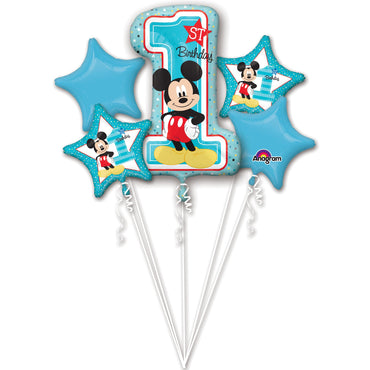 Mickey 1st Birthday Balloon Bouquet 5pcs Balloons & Streamers - Party Centre