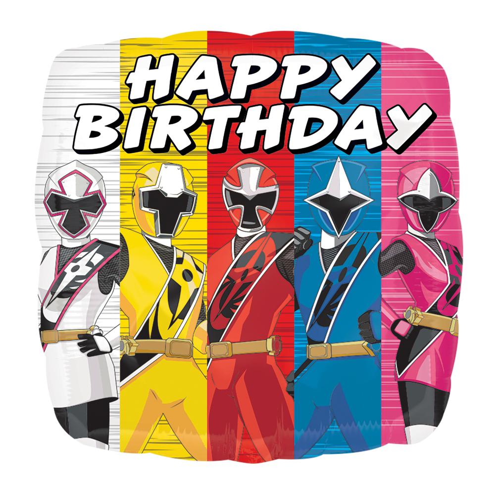Power Ranger Ninja Steel Birthday Square Balloon 18in Balloons & Streamers - Party Centre