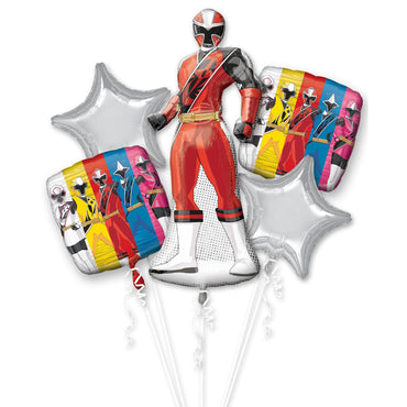 Power Rangers-Ninja Steel Balloon Bouquet 5pcs Balloons & Streamers - Party Centre