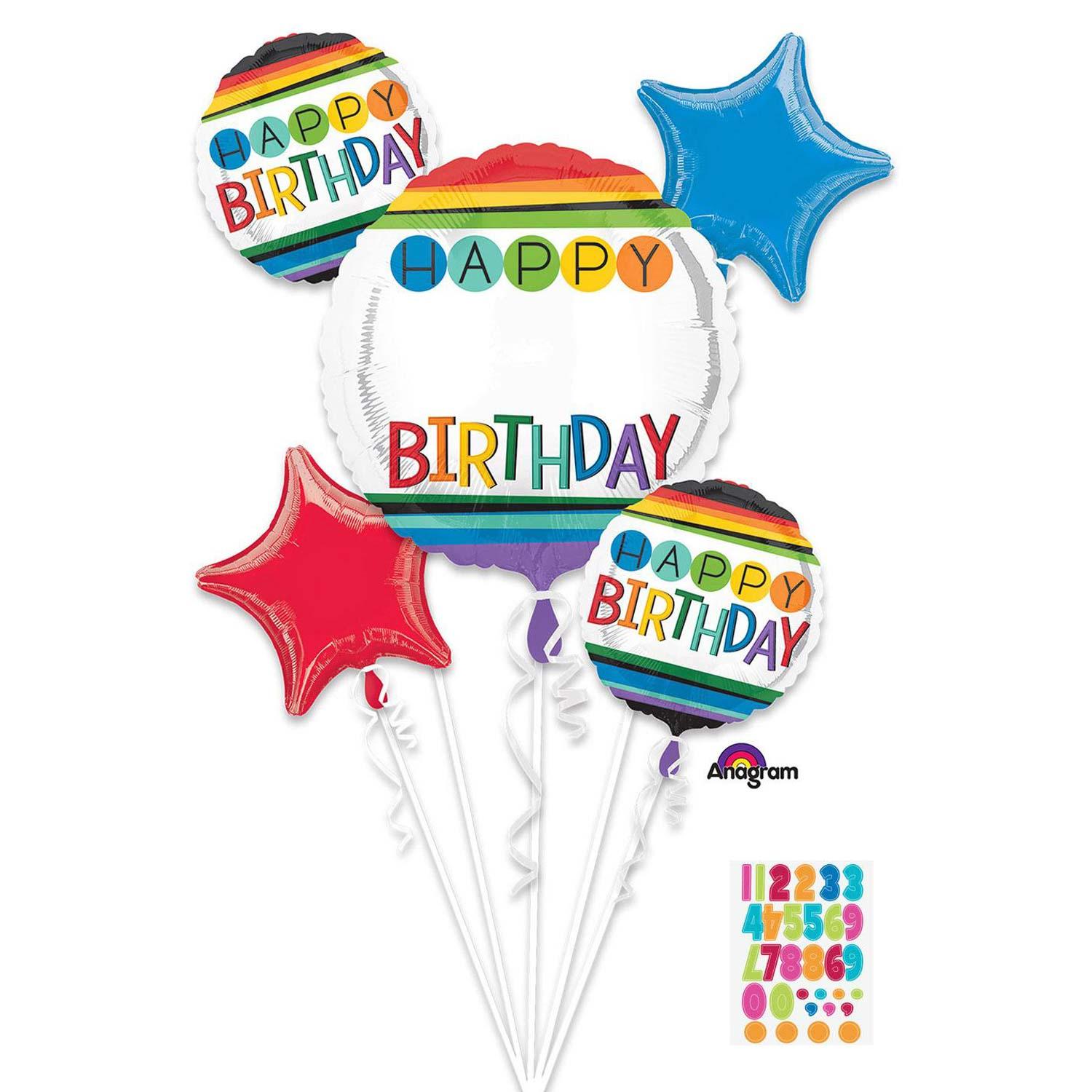 Rainbow Birthday Personalize It Balloon Bouquet 5pcs Balloons & Streamers - Party Centre