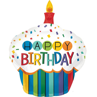 Rainbow Birthday Cupcake SuperShape Foil Balloon Balloons & Streamers - Party Centre