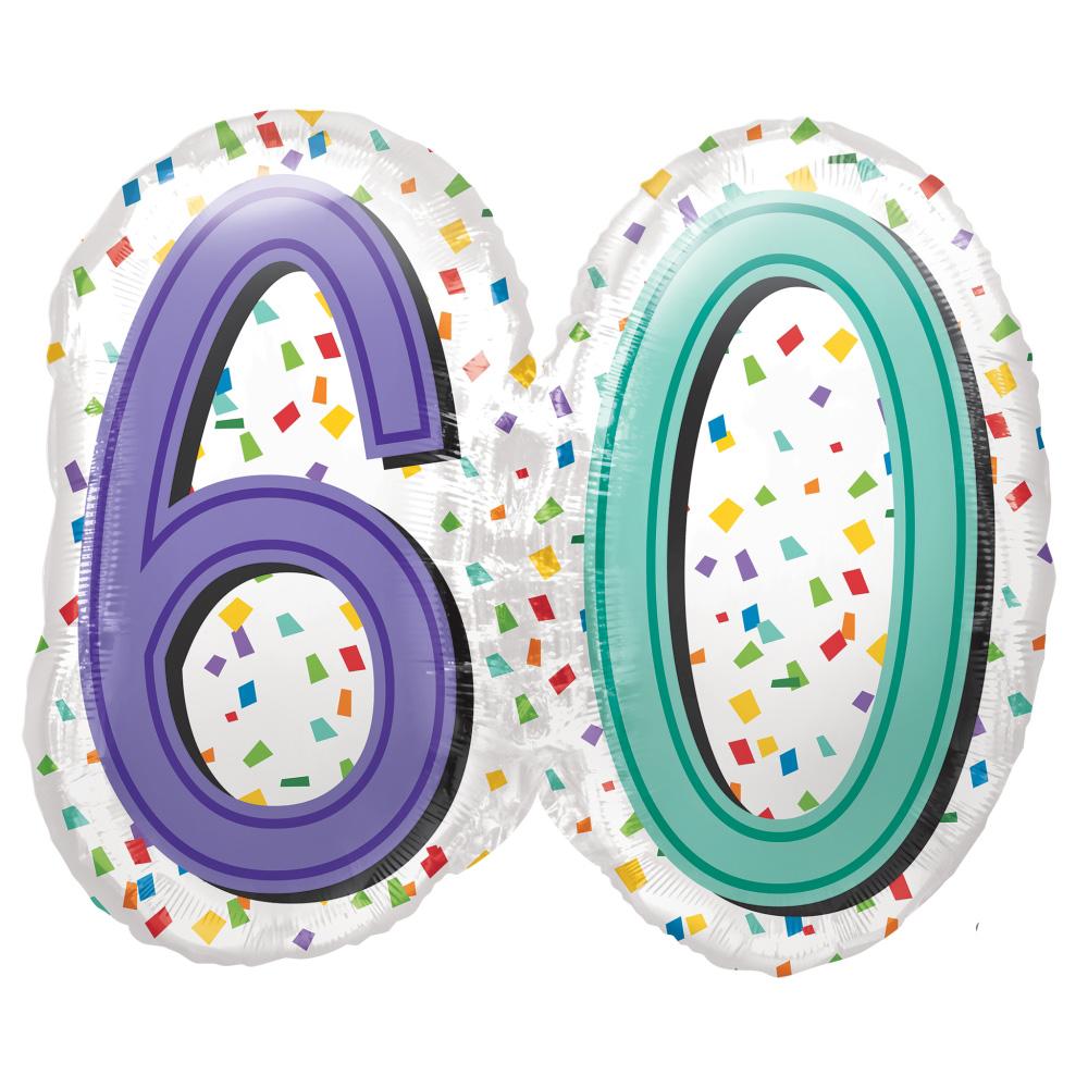 Rainbow Birthday 60 SuperShape Foil Balloon 63x55cm Balloons & Streamers - Party Centre