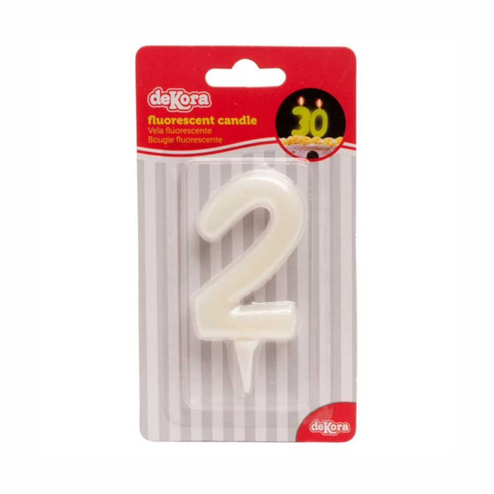 Number 2 Fluorescent Birthday Candle 6cm Party Accessories - Party Centre