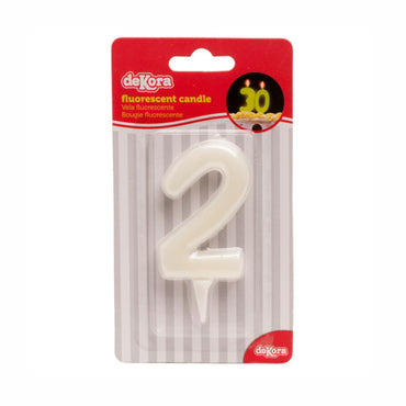 Number 2 Fluorescent Birthday Candle 6cm Party Accessories - Party Centre