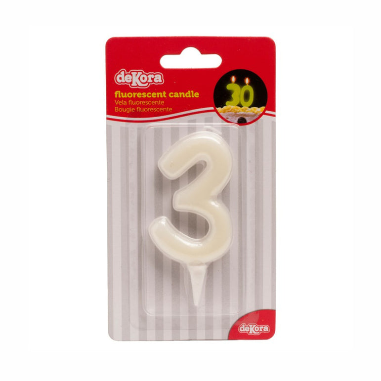 Number 3 Fluorescent Birthday Candle 6cm Party Accessories - Party Centre